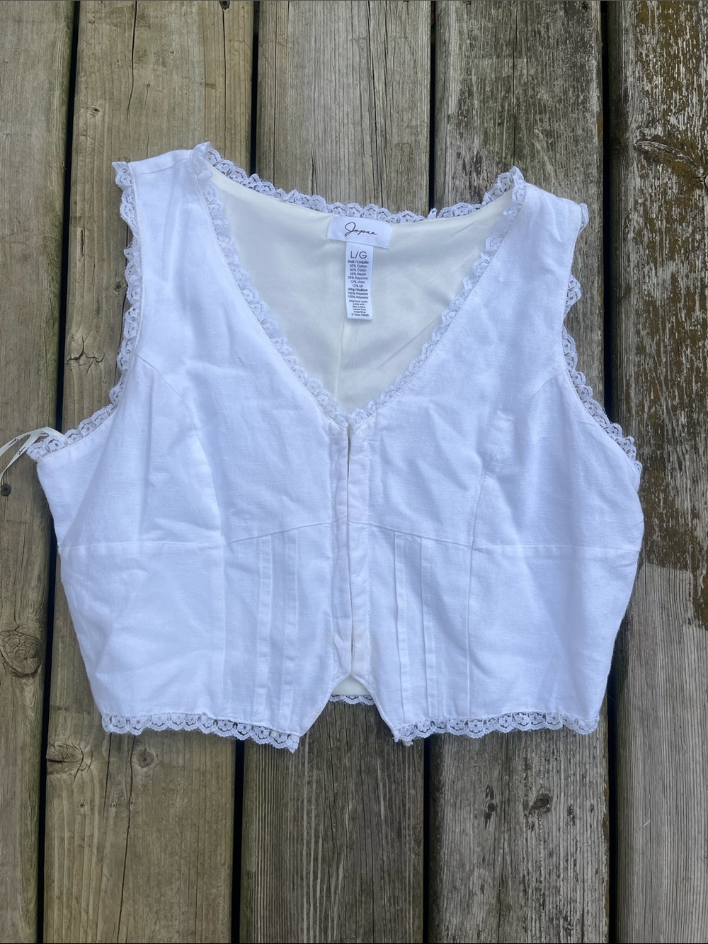 Japna White Lace-Trim Corset Crop Top Size Large